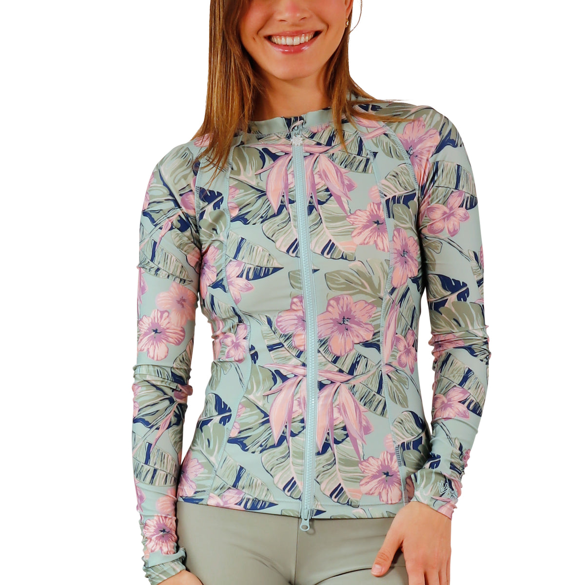 womens long sleeve full zip rashguard|kona-hibiscus