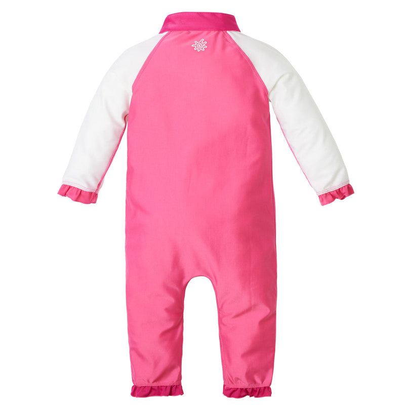 back of the baby girls long-sleeve swimsuit in bubblegum white|bubblegum-white