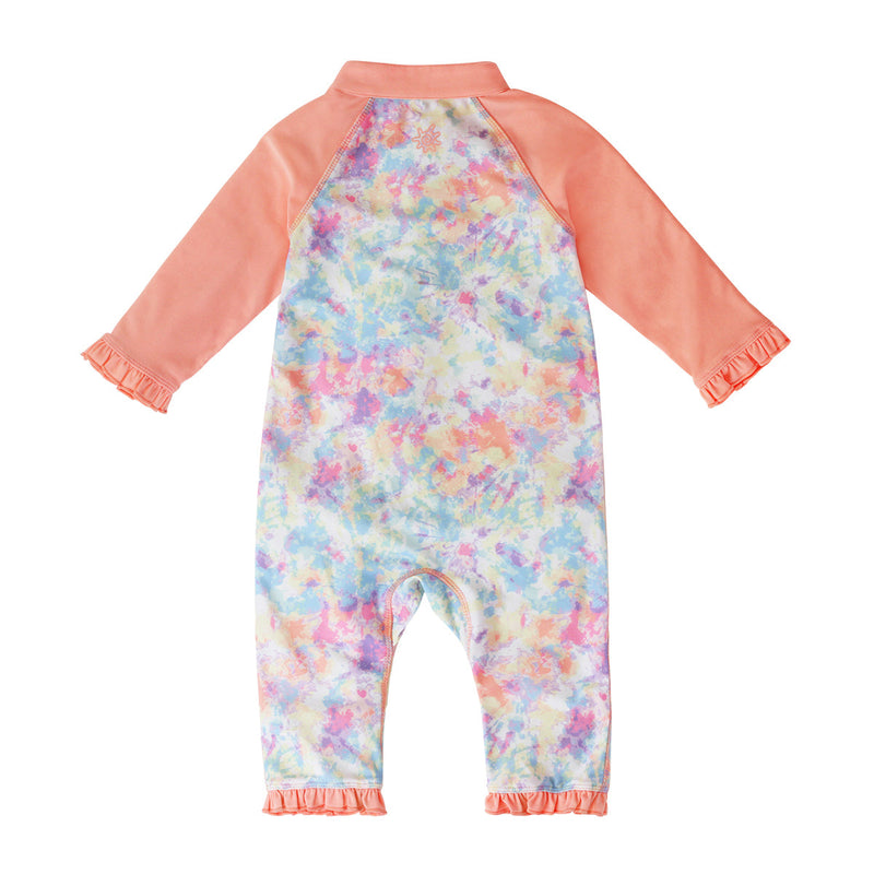 back of the baby girls long-sleeve swimsuit in tie dye splash|tie-dye-splash