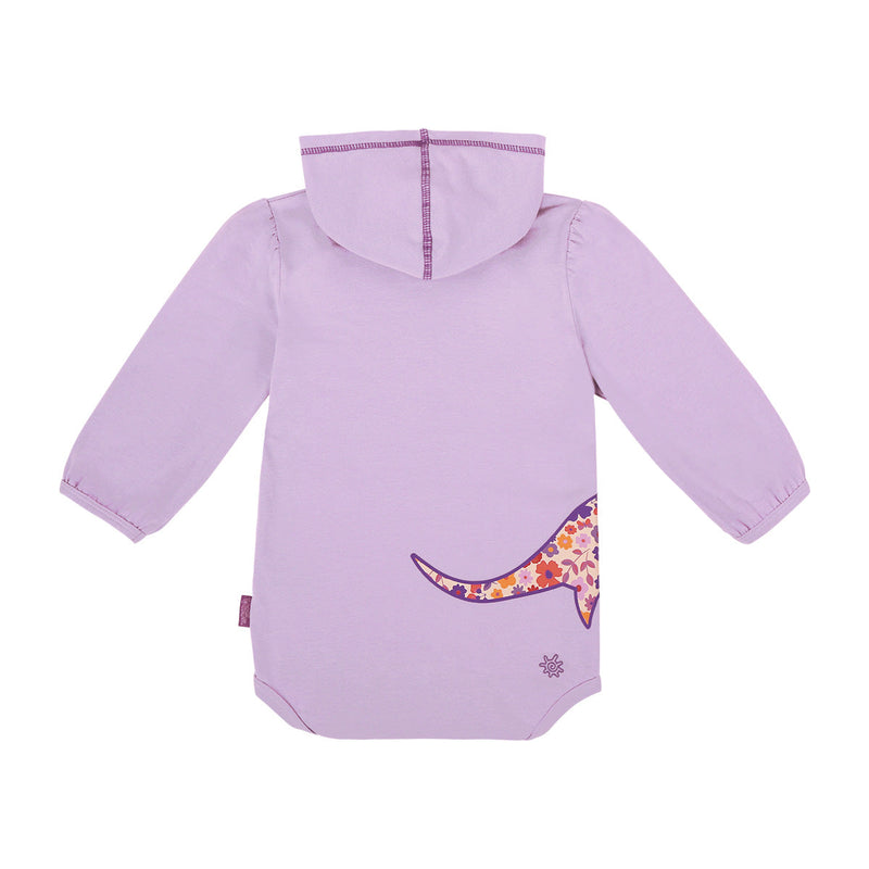 baby girl upf hooded onesie back view|tubin-dino