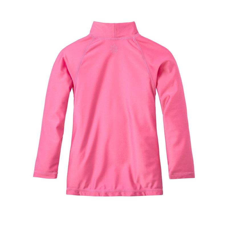 back of the baby long sleeve swim shirt in bubblegum|bubblegum