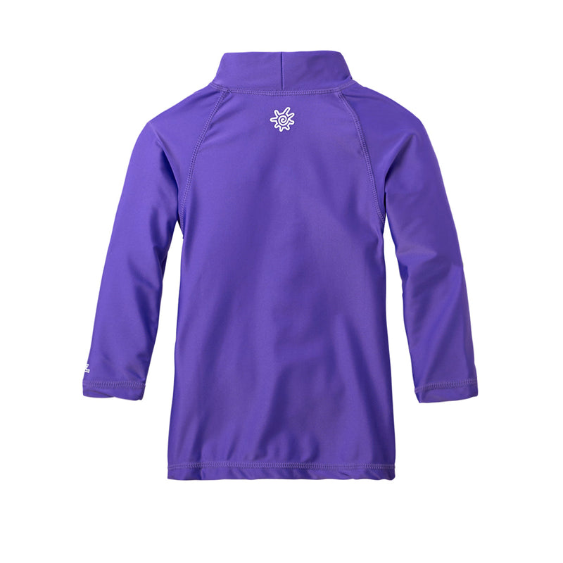 back of the baby long sleeve swim shirt in purple|purple