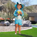 baby girl in scalloped bucket hat|dino-berry