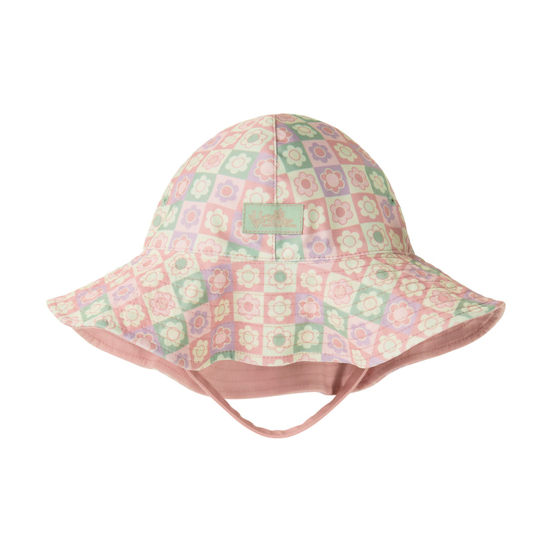 baby girls scalloped bucket hat in tiled flowers|tiled-flowers