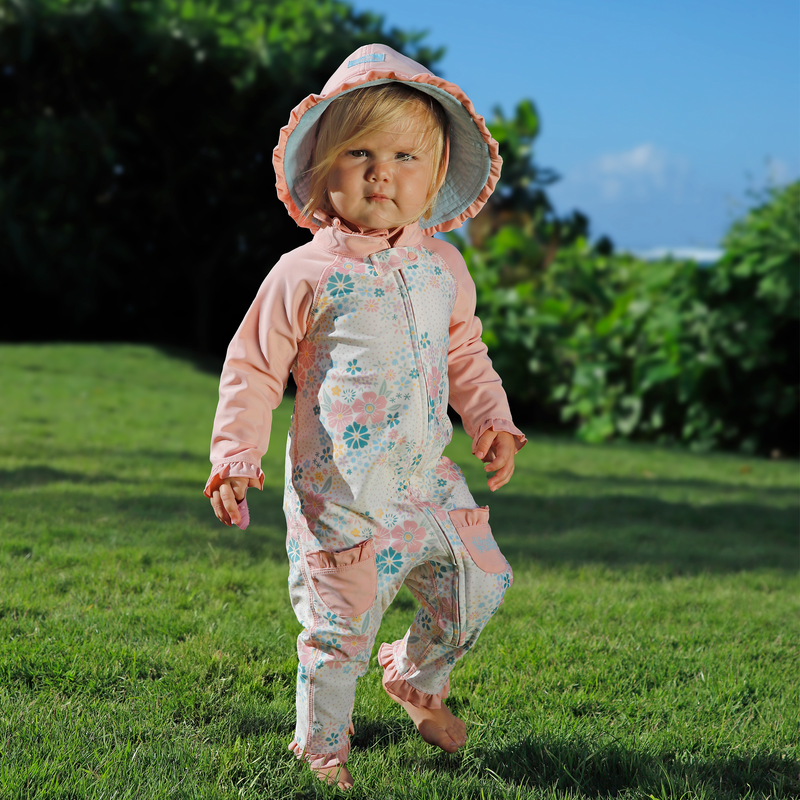 baby girl running in one piece sun & swim suit secret garden|lotus-starfish