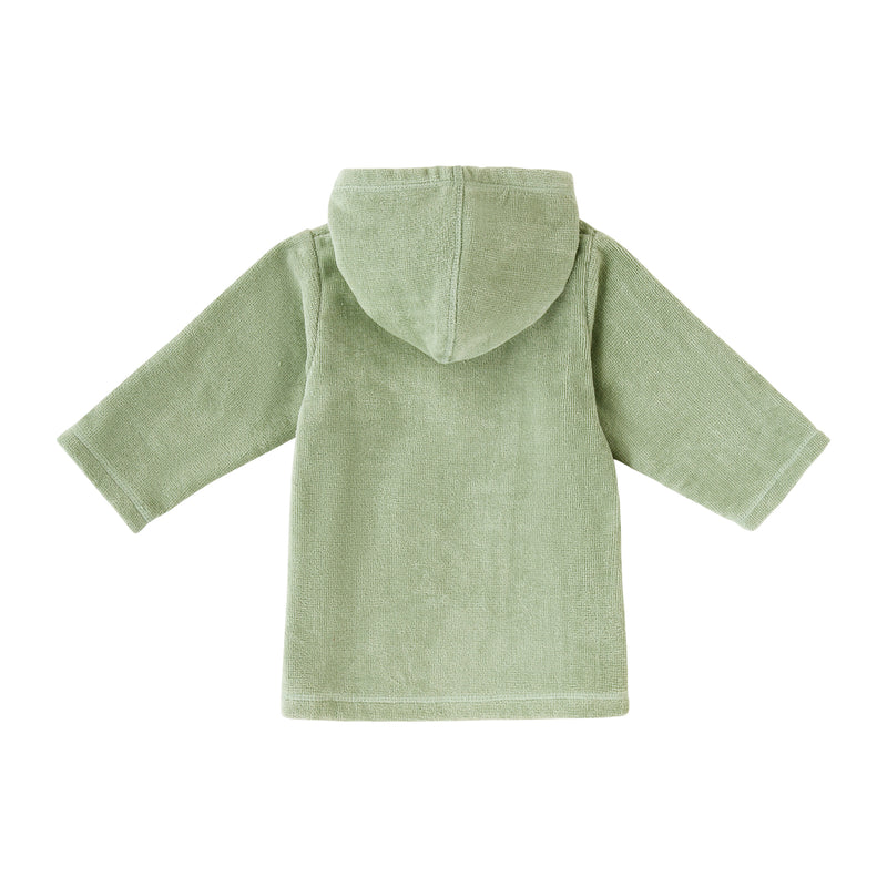 back view of baby hooded terry beach cover up in frosty green|frosty-green