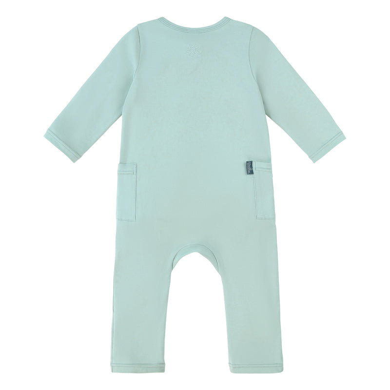 back view of baby long sleeve everyday romper in dewdrop|dewdrop