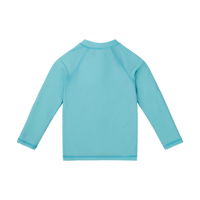 back view of kids full zip long sleeve rashguard in skyline|skyline