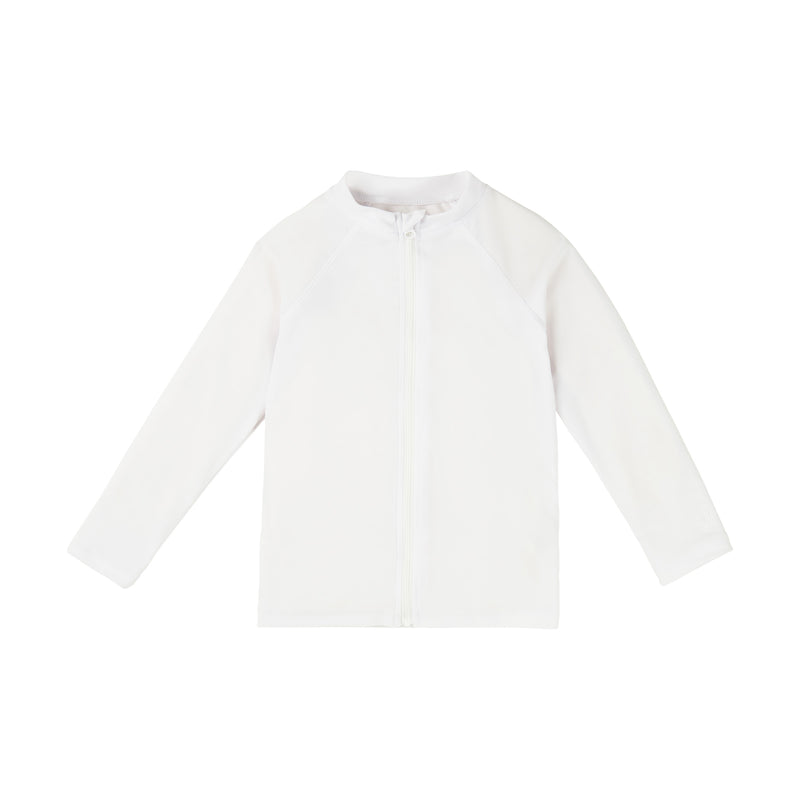 kids full zip long sleeve rashguard in white|white