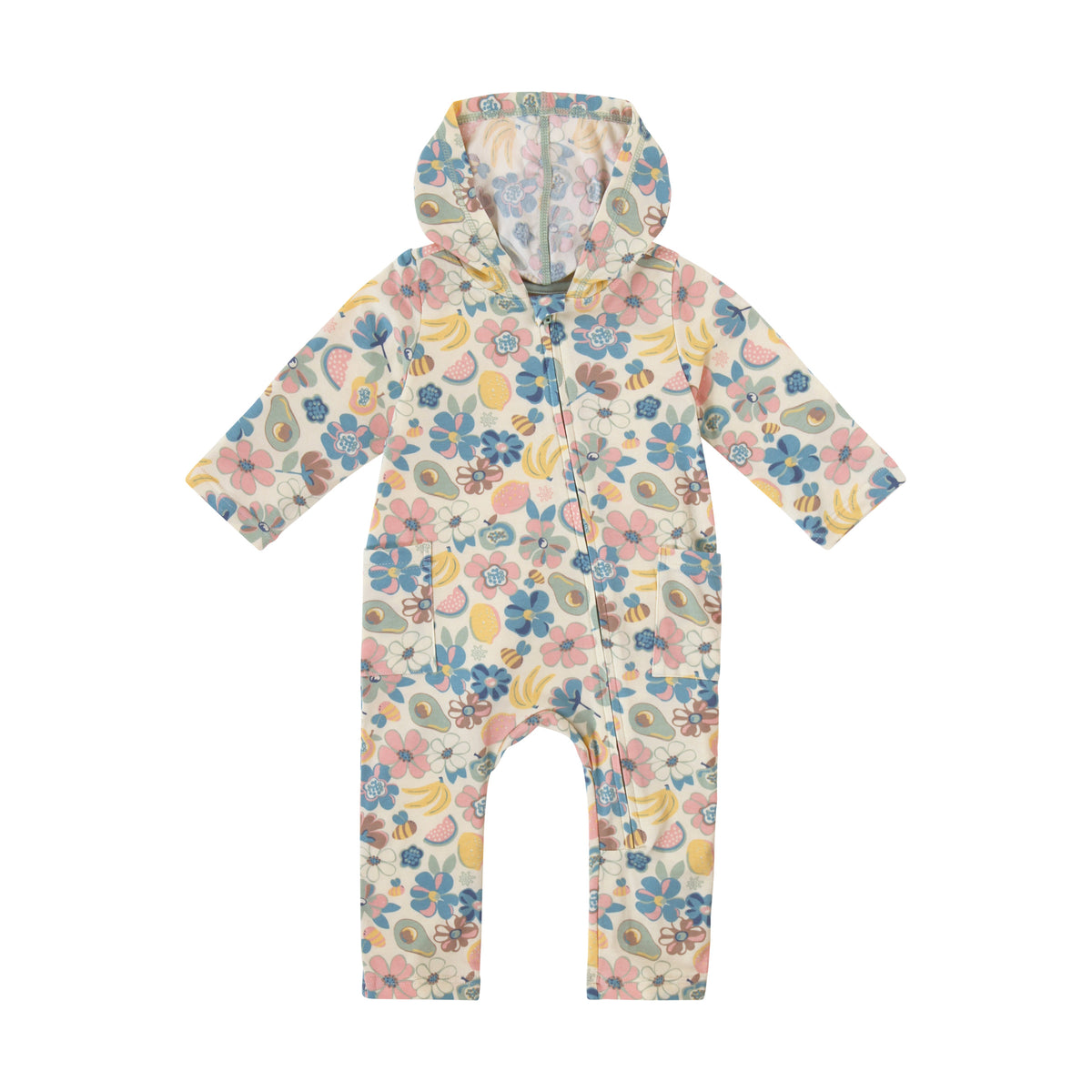 baby long sleeve everyday hooded romper in fruit orchard|fruit-orchard