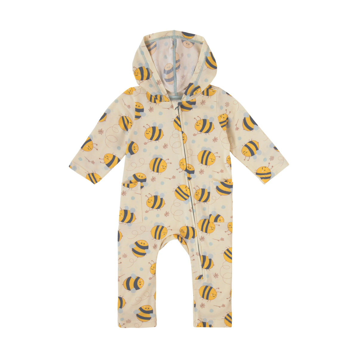 baby long sleeve everyday hooded romper in happy hive|happy-hive
