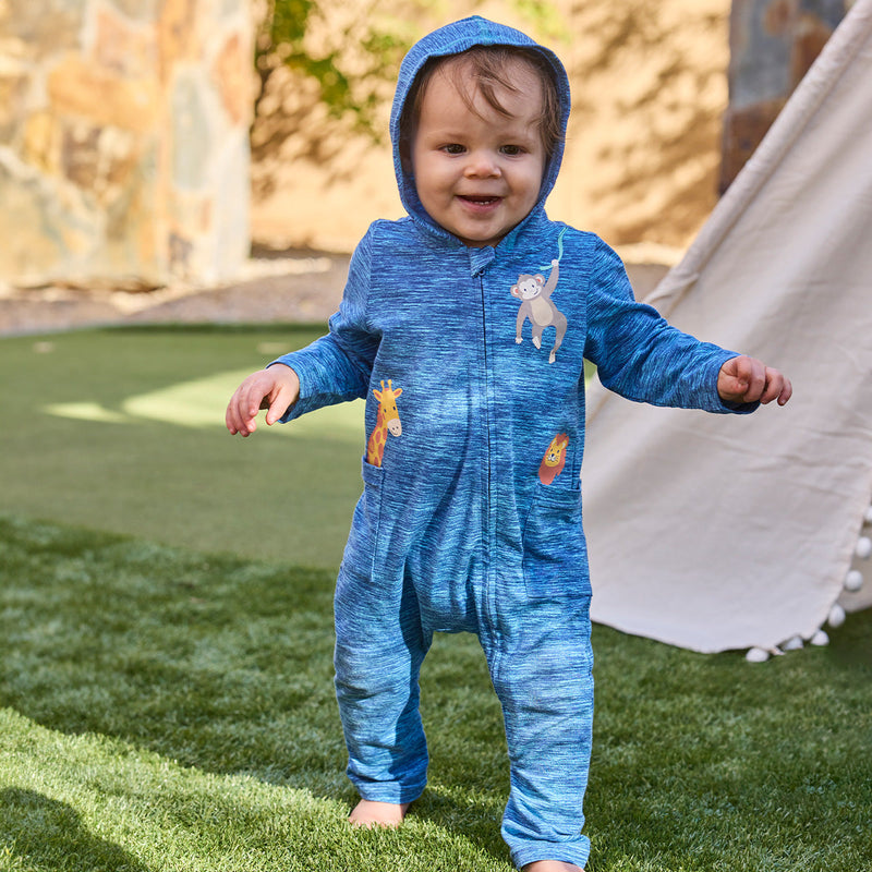 baby boy in hooded everyday romper|jaspe-zoo