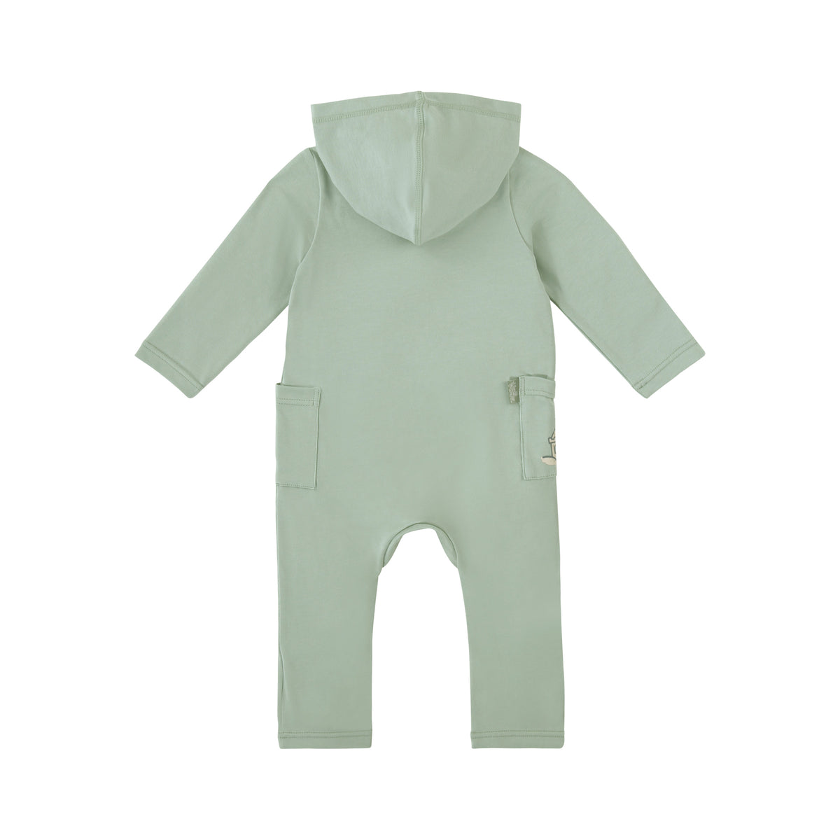 back view of baby long sleeve everyday hooded romper in sea castle|sea-castle