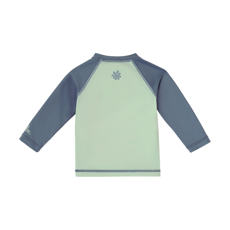 back view of baby zippy long sleeve swim shirt in diggin dayz|diggin-dayz