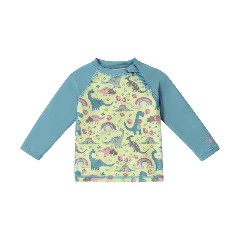 baby zippy long sleeve swim shirt in dino berry|dino-berry