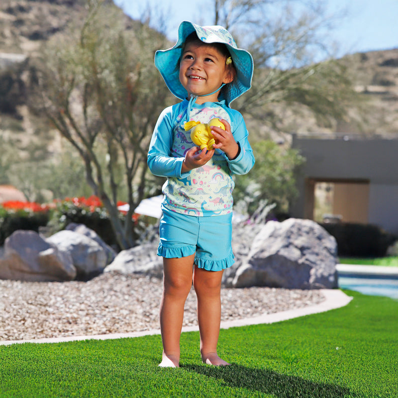 baby in zippy long sleeve sun and swim shirt|colorful-wings