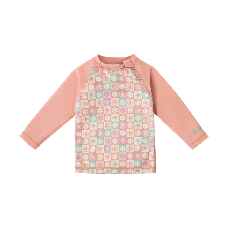 baby zippy long sleeve swim shirt in tiled flowers|tiled-flowers