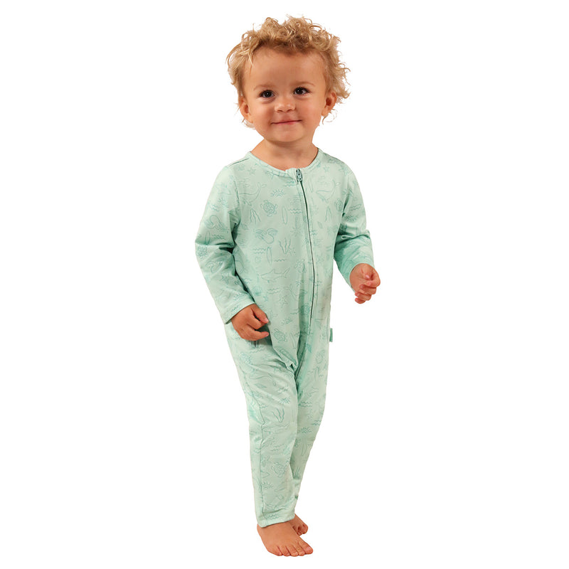 baby in active fleece romper in ocean friends|ocean-friends