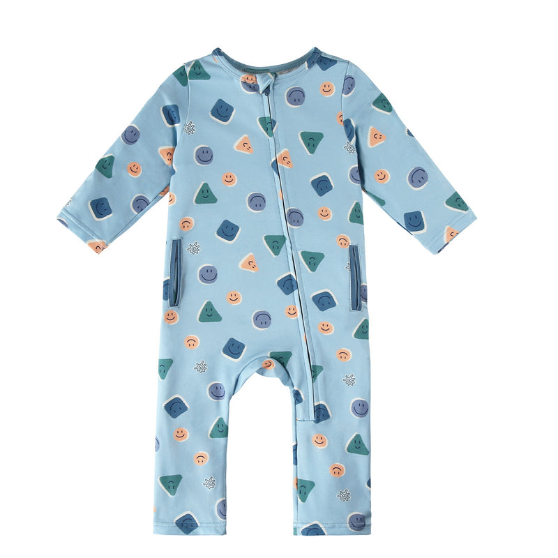 baby active fleece romper in smiley pals|smiley-pals