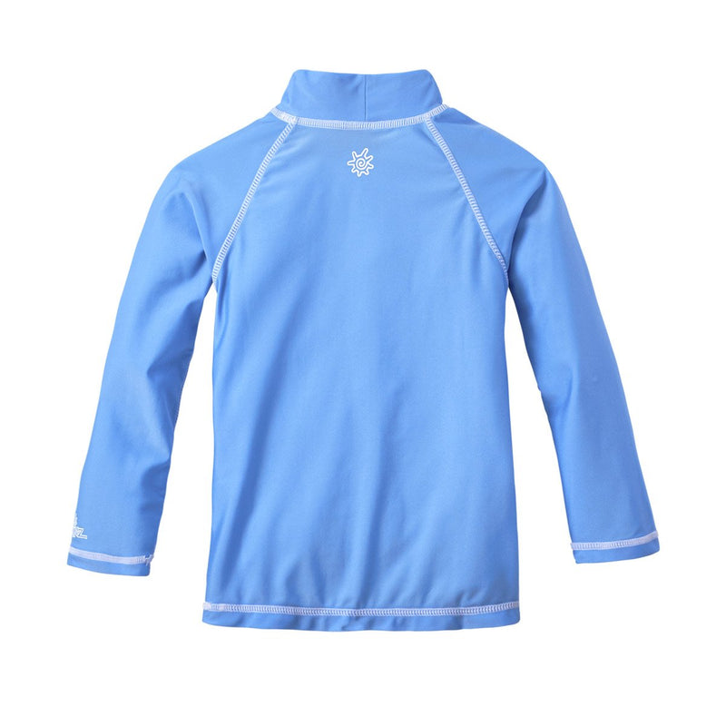 Back of the baby long sleeve swim shirt in ocean blue|ocean-blue