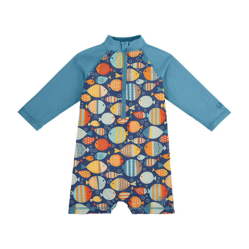 baby boy's long sleeve swim romper|fish-parade