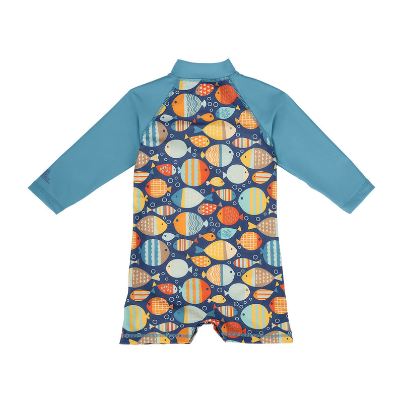 baby boy's long sleeve swim romper|fish-parade