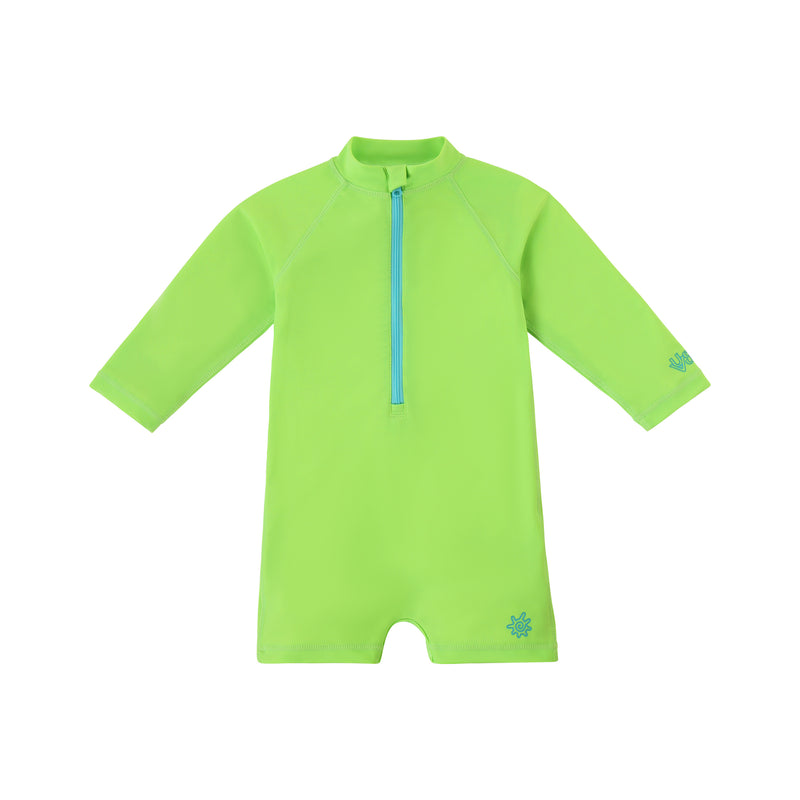 baby neon magic print long sleeve swim romper in neon pups|neon-pups