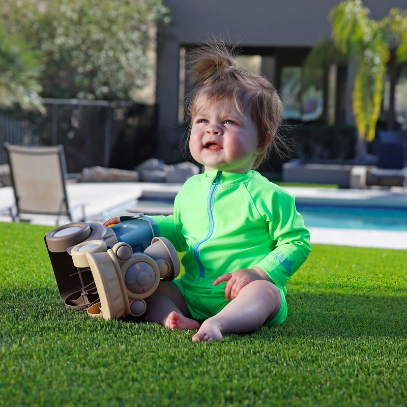 baby in neon magic long sleeve swim romper|neon-pups