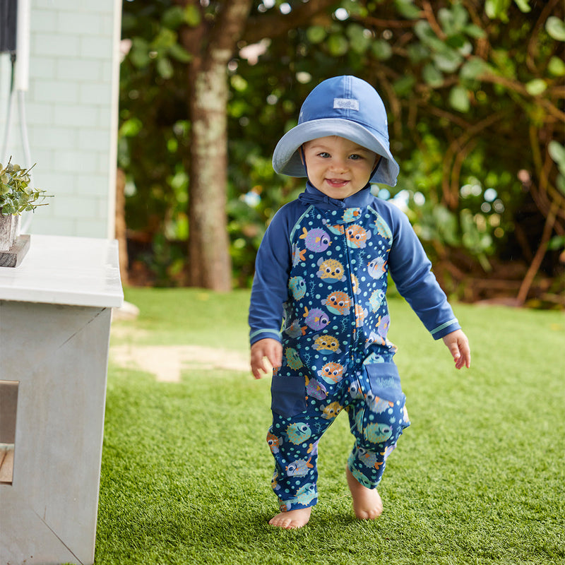 baby boy in reversible sun hat|moon-dust-washed-navy