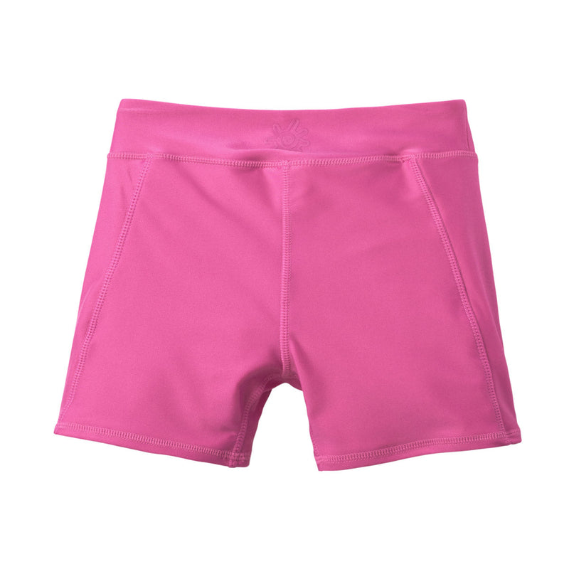 back of the girl's swim shorts in bubblegum|bubblegum