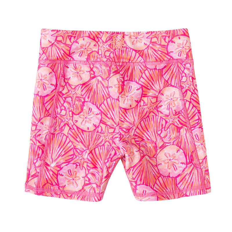 back of the girl's swim shorts in bubblegum shells|bubblegum-shells