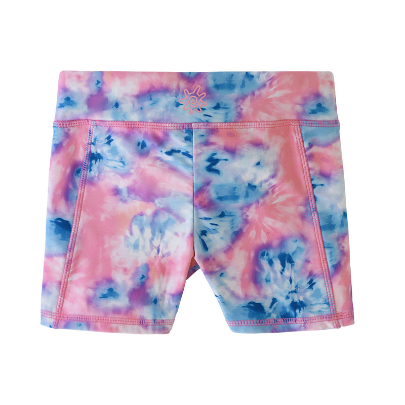 back of the girl's swim shorts in light pink tie|light-pink-tie-dye