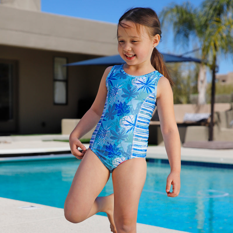 girl by pool in girls 2 piece swimsuit shrug set|seaside-palms