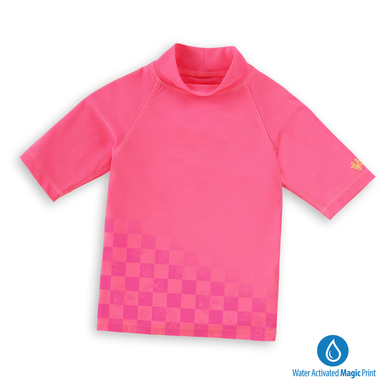 kids neon magic print sun and swim shirt|neon-checkers
