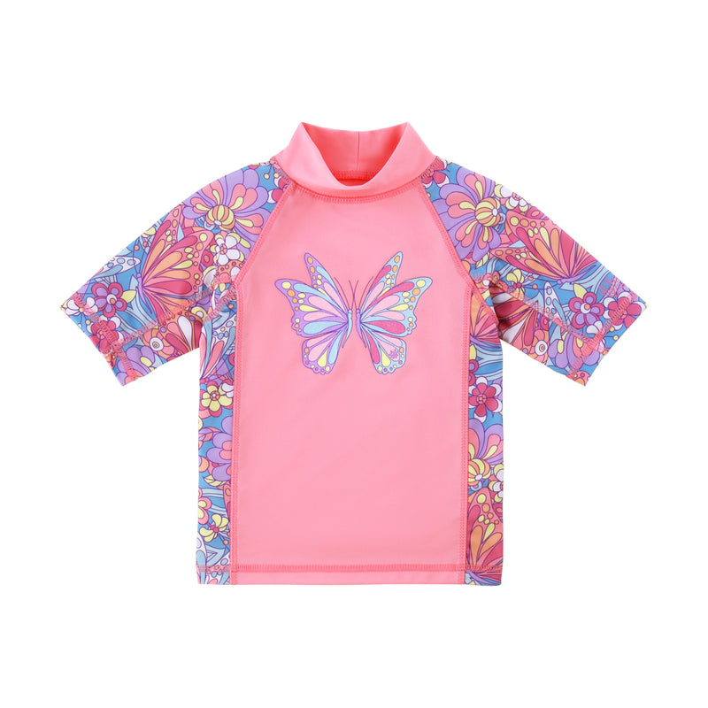 girls short sleeve sunny swim shirt|mosaic-butterflies