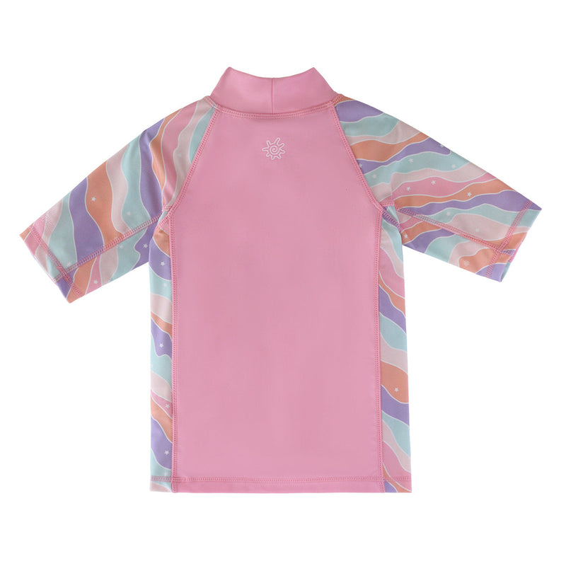 back of the girl's short sleeve sunny swim shirt in rollin along|rollin-along