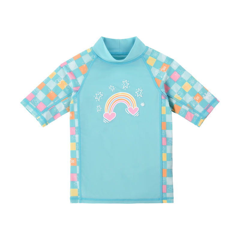 girls short sleeve sunny swim shirt|treasure-checkers