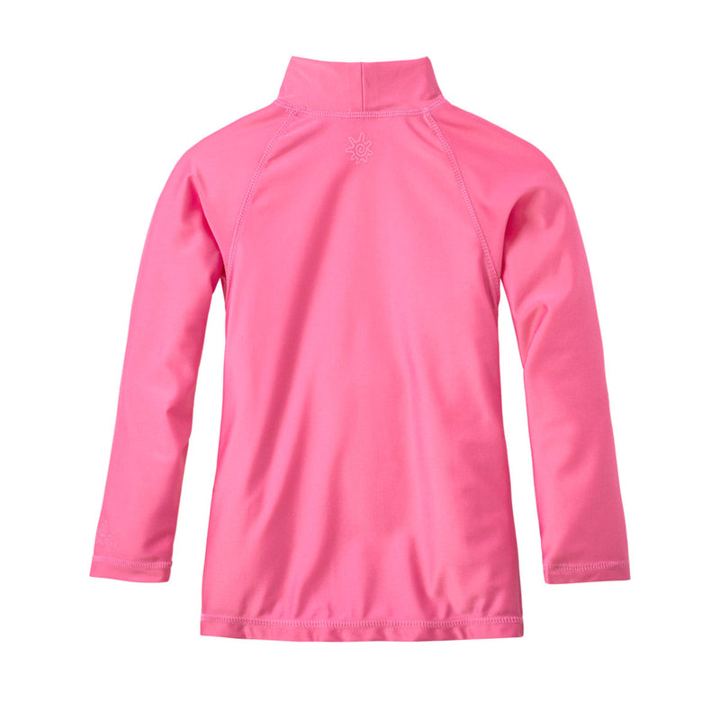 Back of the kid's long sleeve swim shirt in bubblegum|bubblegum