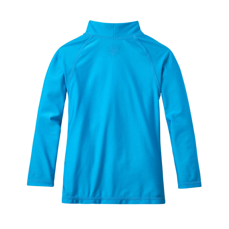 Back of the kid's long sleeve swim shirt in aqua|aqua