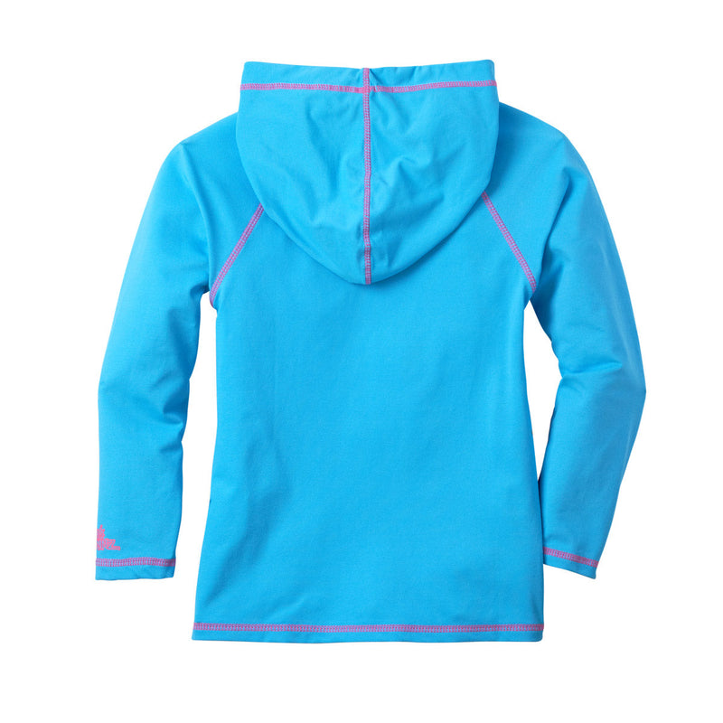 back of the girl's pullover hoodie in aqua|aqua