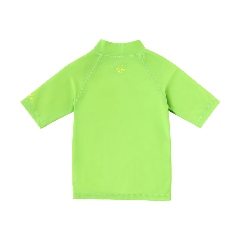 back view of kids neon magic print sun and swim shirt|neon-pups