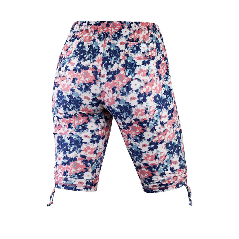 back view of the women's long swim shorts in monet garden|monet-garden