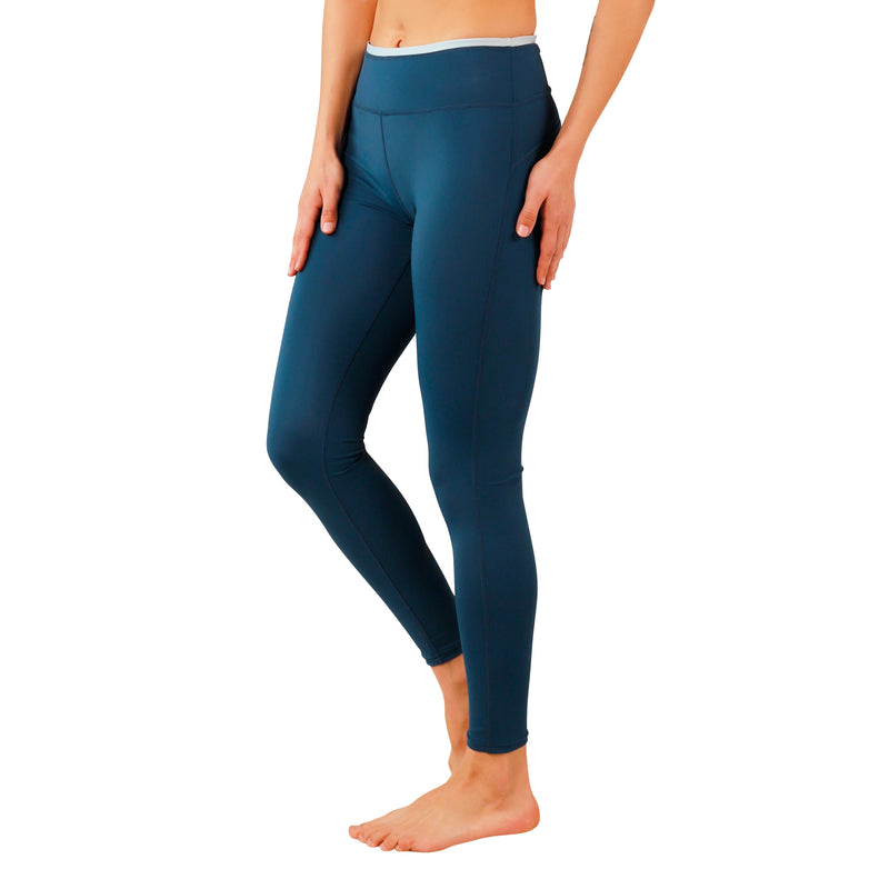 side view of women's active sport swim tights in midnight|midnight