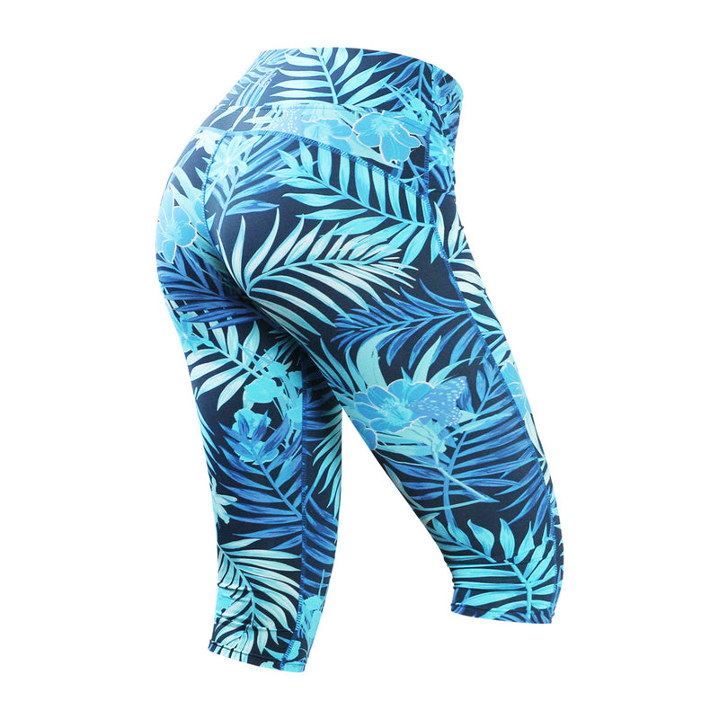 Back View of the Women's Active Sport Swim Capris in Midnight Rainfores|midnight-rainforest