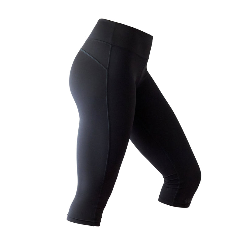 Close Up View of the Women's Active Sport Swim Capris in Black|black