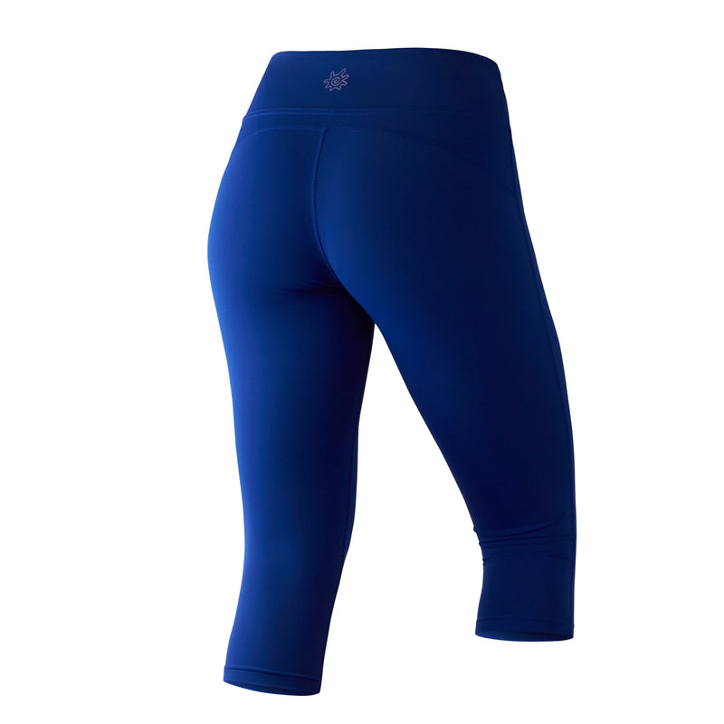 Back View of the Women's Active Sport Swim Capris in Navy Blue|navy-blue