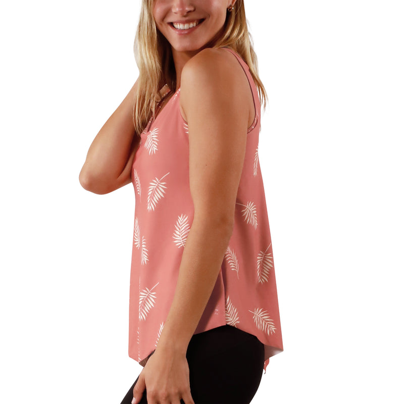 side view of women's UPF tank top in canyon palm|canyon-palm