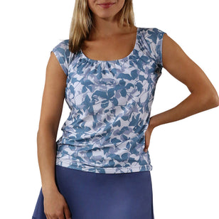 women cap sleeve swim tee|baltic-shadow-floral