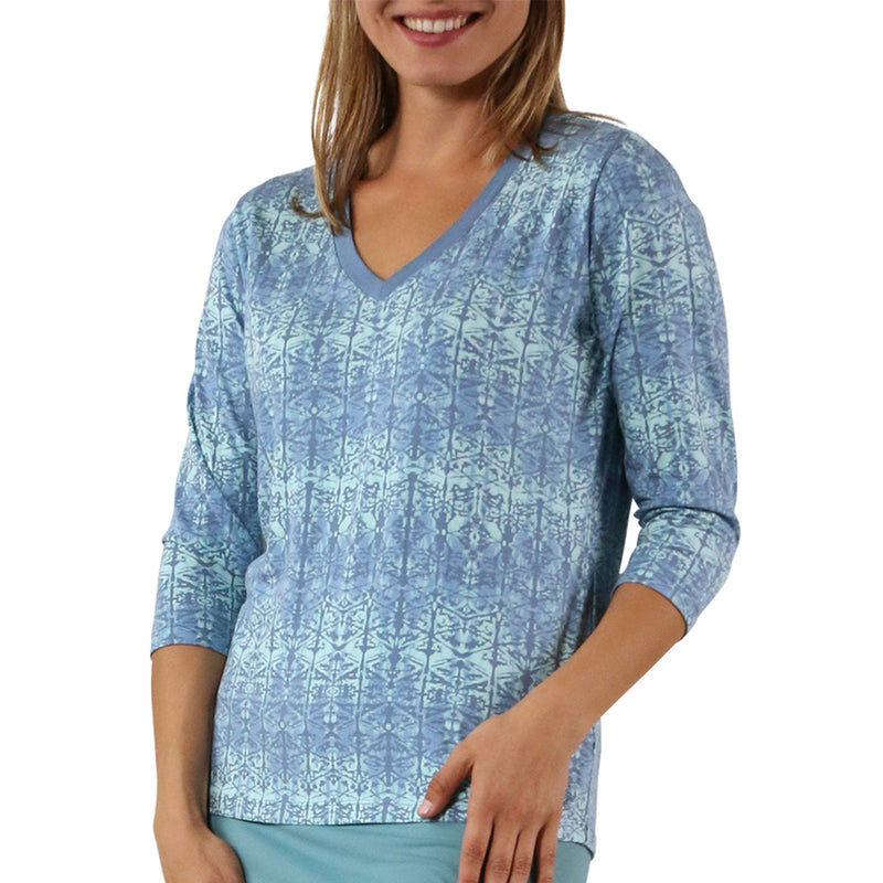 Women's 3/4 Sleeve V-Neck R&R Tee in Baltic Kaleidoscope|baltic-kaleidoscope