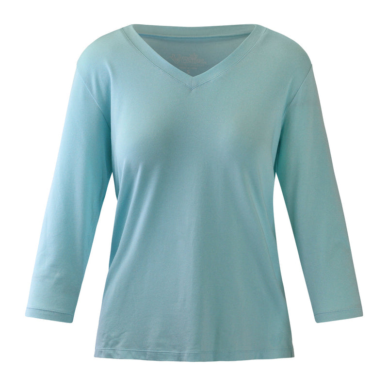 Women's 3/4 Sleeve V-Neck R&R Tee in Glacier|glacier